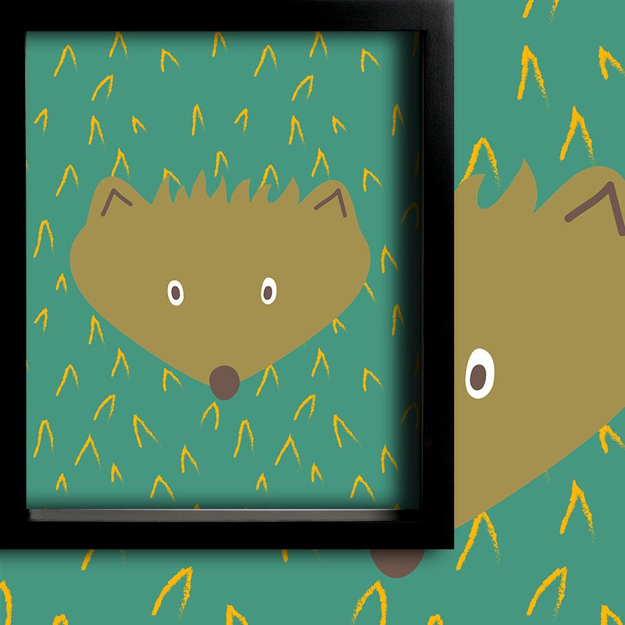 Illustration of a fox head with a green background and yellow accents