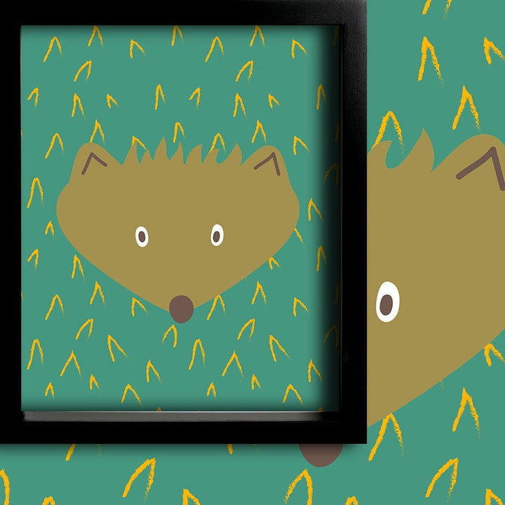 Illustration of a fox head with a green background and yellow accents