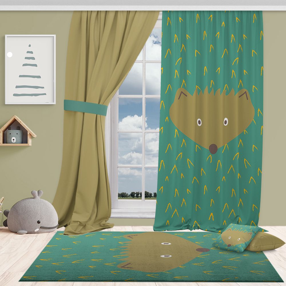 Kids curtain wolf , green , printed curtain