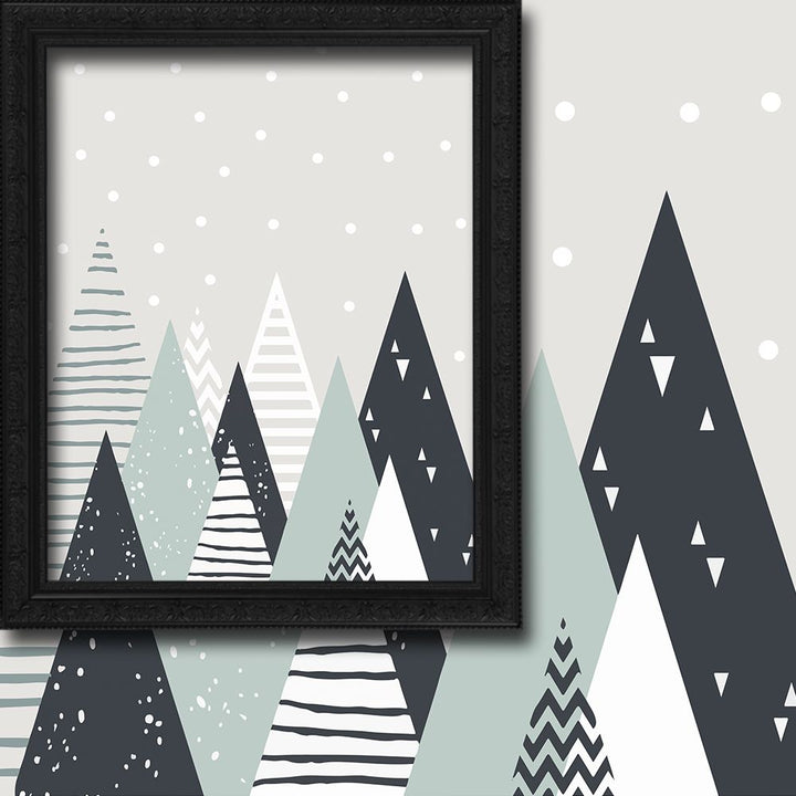 Framed artwork with stylized trees on a light gray background