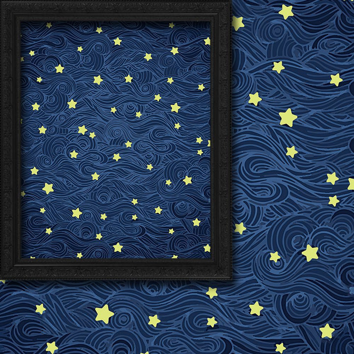 Framed artwork with star pattern on a blue background