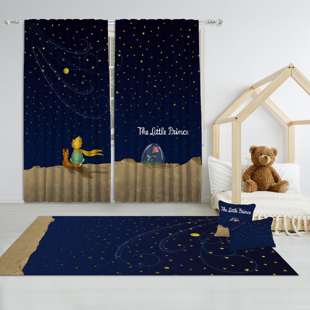 Children's room with 'The Little Prince' themed curtains and rug