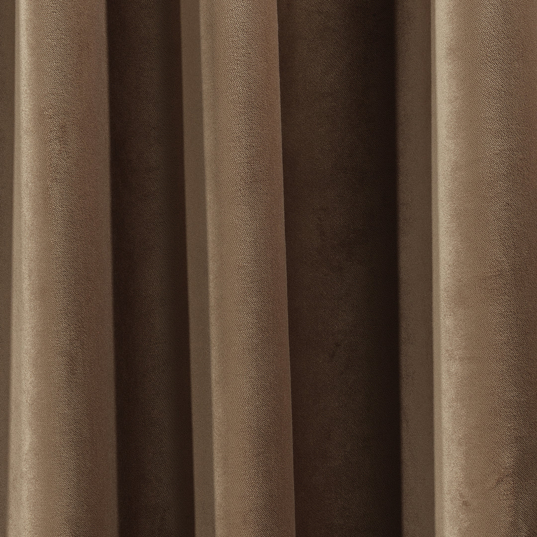 A soft matte velvet swatch in antique brass, highlighting golden‑brown tone, smooth pile and matte finish, made to measure and available by the metre.