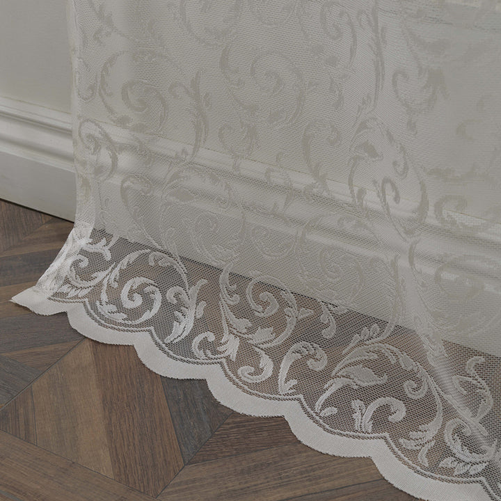 Off‑white sheer voile curtain care instructions displayed clearly, showing premium fabric handling, washing guidance and long‑lasting soft light‑filtering performance