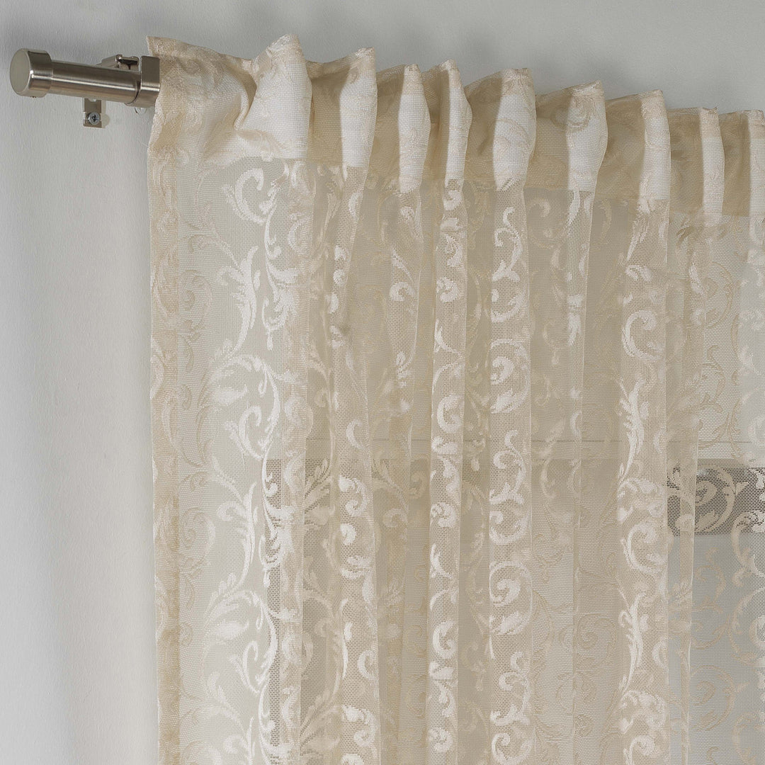 Beige sheer voile curtain with a rod‑pocket header, made to measure with a smooth airy drape and premium soft‑light diffusion