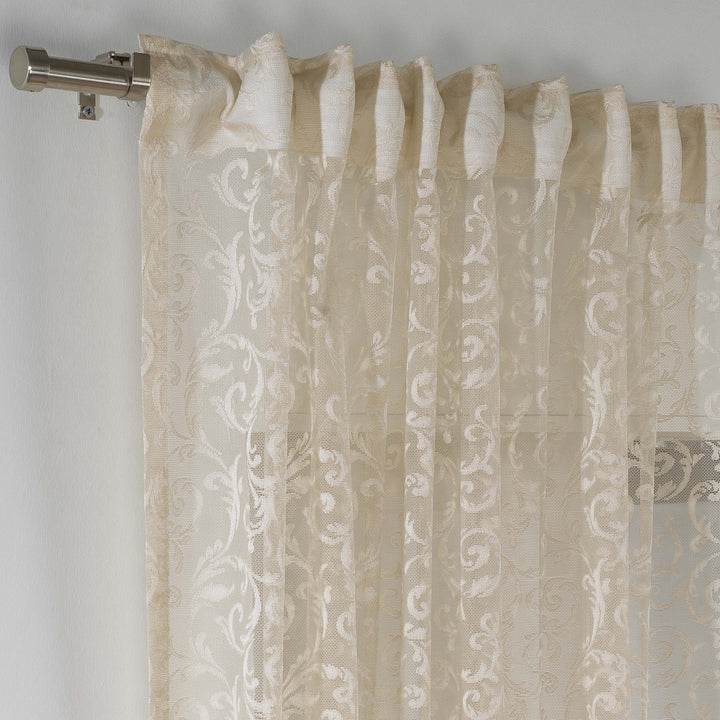 Beige sheer voile curtain with a rod‑pocket header, made to measure with a smooth airy drape and premium soft‑light diffusion