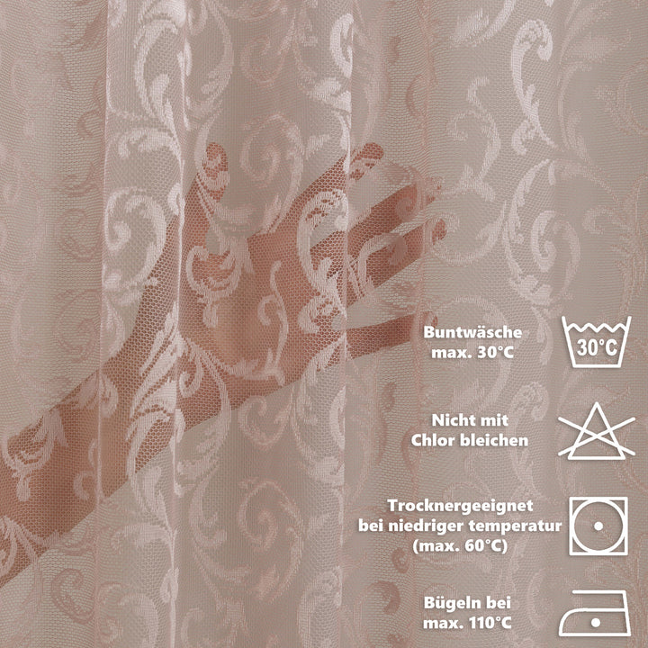  Pink sheer voile curtain care instructions displayed clearly, showing premium fabric handling guidance for long‑lasting softness and light‑filtering quality
