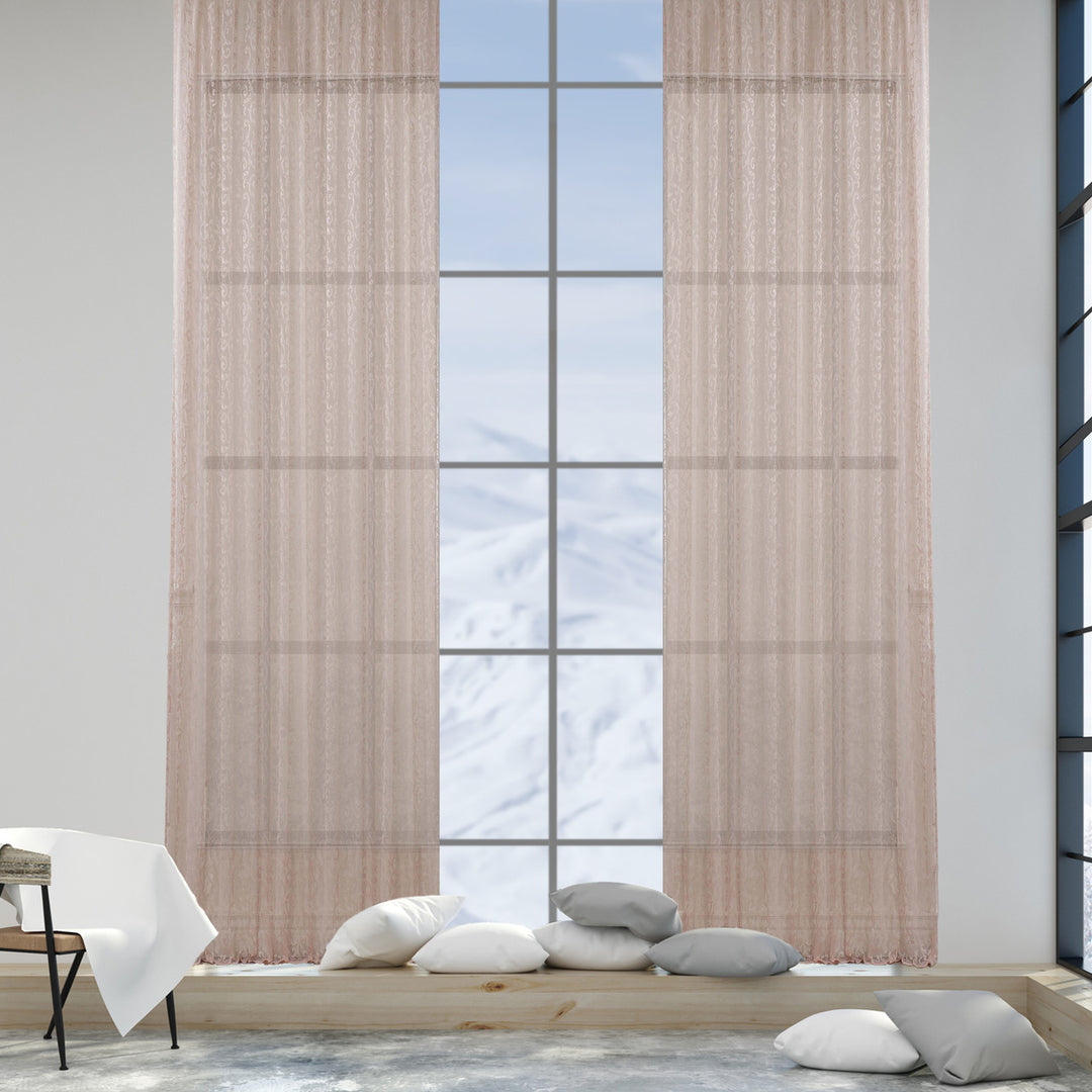 Pink sheer voile curtain in extra‑wide width, made to measure with a soft flowing drape and premium light‑filtering performance for airy interiors