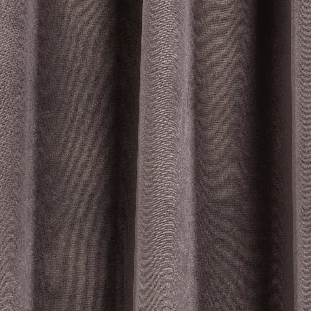 A soft matte velvet swatch in liver brown, showing muted brown‑purple tone, fine pile and matte texture, made to measure and available by the metre.