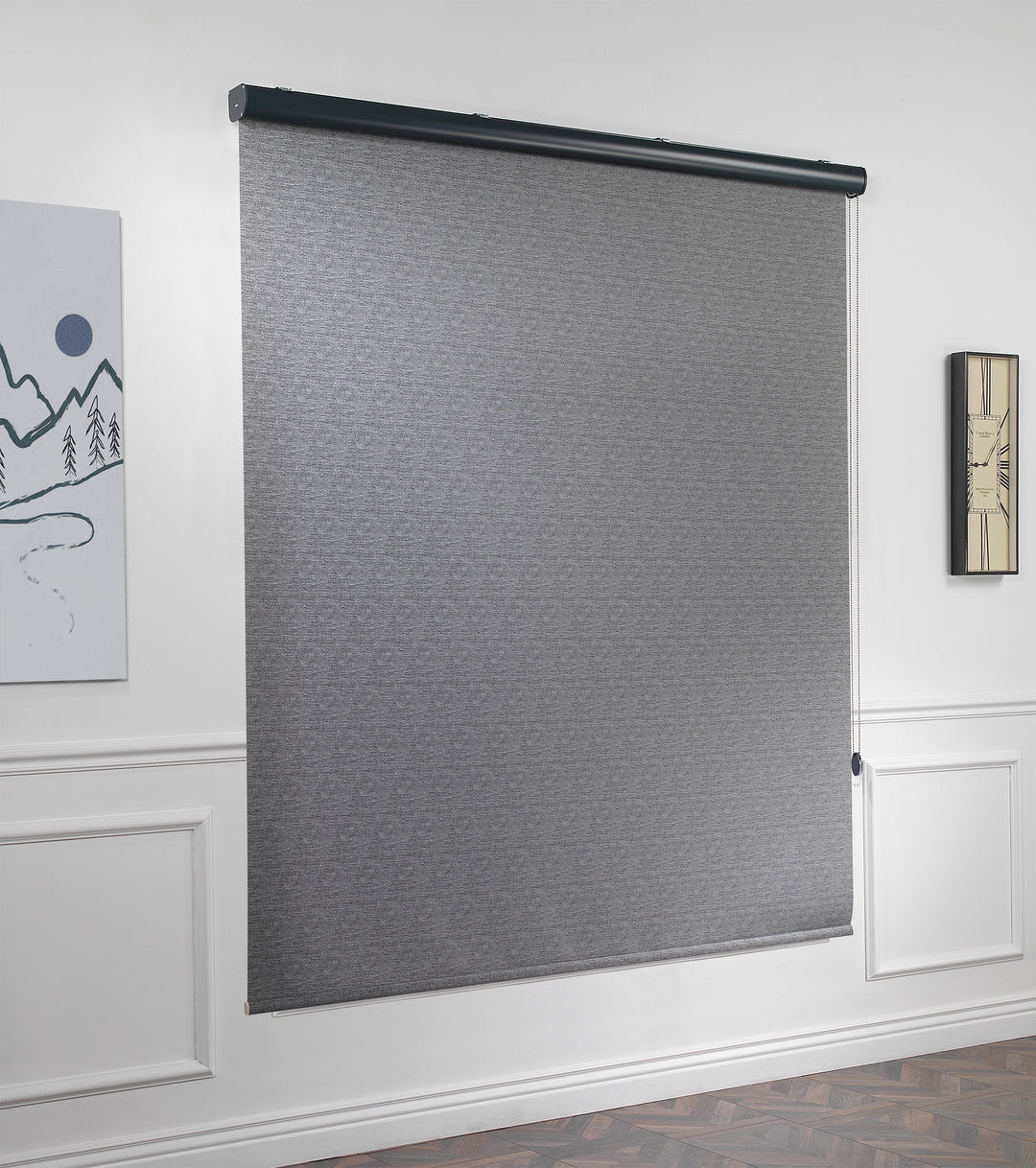 A grey marble‑textured room darkening roller blind made to measure, featuring a subtle stone‑effect texture and neat straight edges