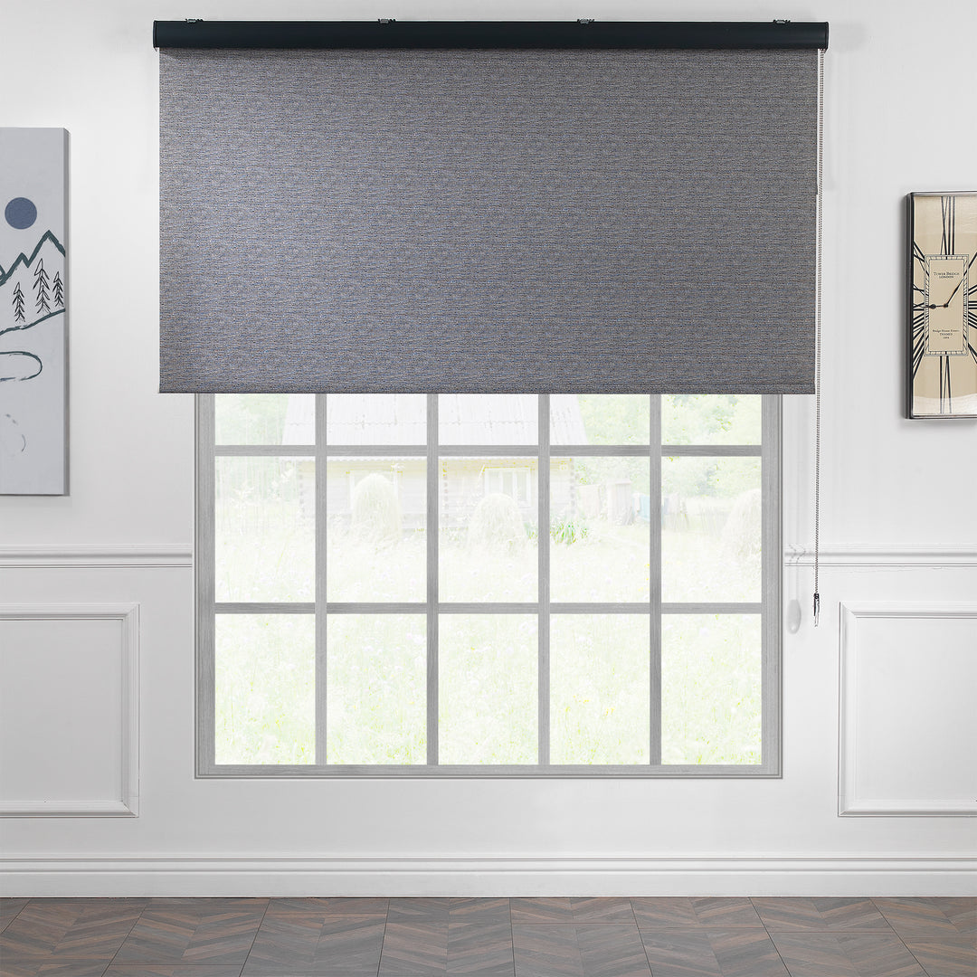 A made to measure grey marble‑textured room darkening roller blind shown with a soft stone‑patterned surface and clean minimal styling