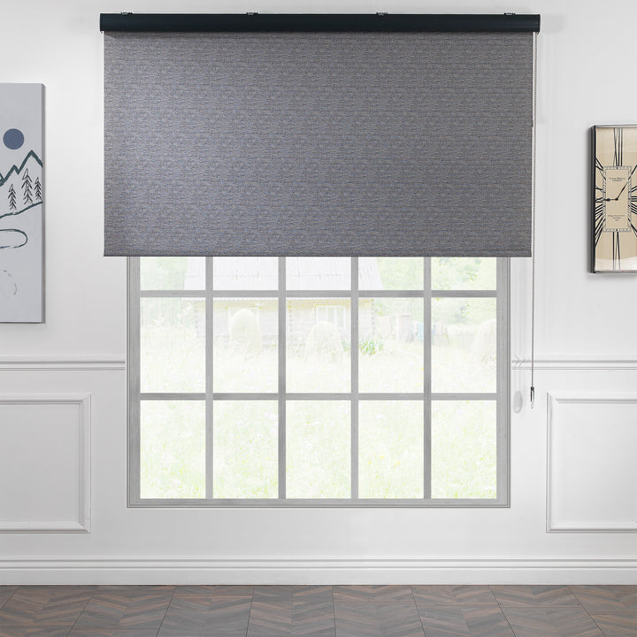 A made to measure grey marble‑textured room darkening roller blind shown with a soft stone‑patterned surface and clean minimal styling