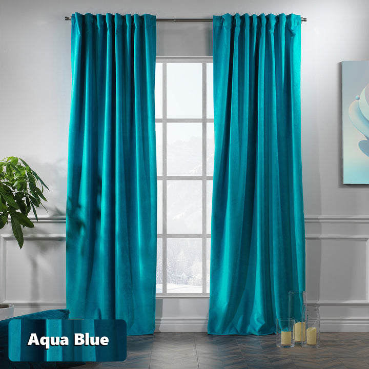 Custom eyelet‑top matte velvet curtain panel offering wide coverage and a clean modern fall.