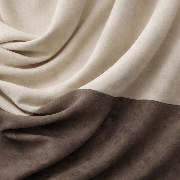 Made‑to‑measure extra‑long and extra‑wide block velvet curtain with rich matte texture, smooth structured drape and bold two‑tone contrast.