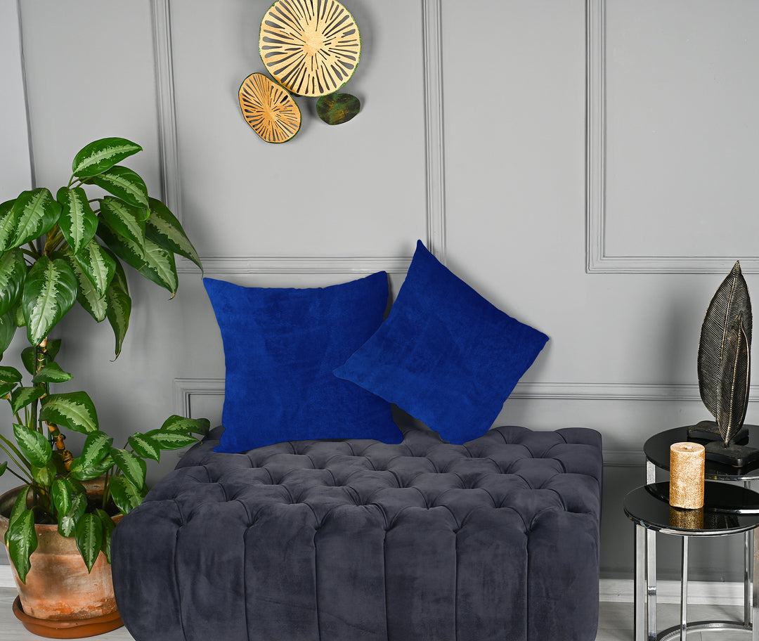 A made to measure cushion cover in soft blue matte velvet, shown with a smooth plush texture and neatly refined seams for a calm modern finish