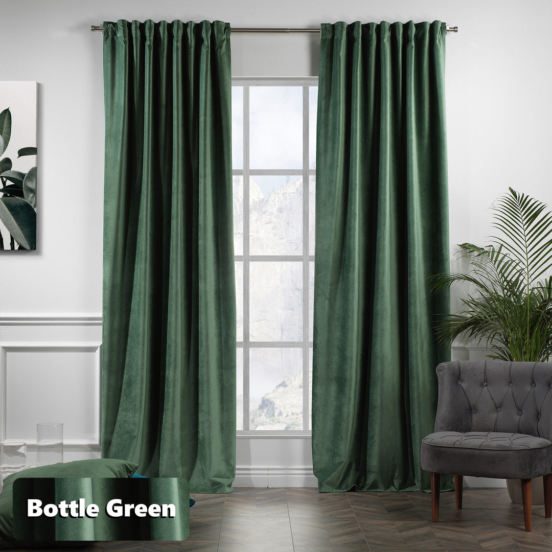 Custom eyelet‑top matte velvet curtain panel offering wide coverage and a clean modern fall.