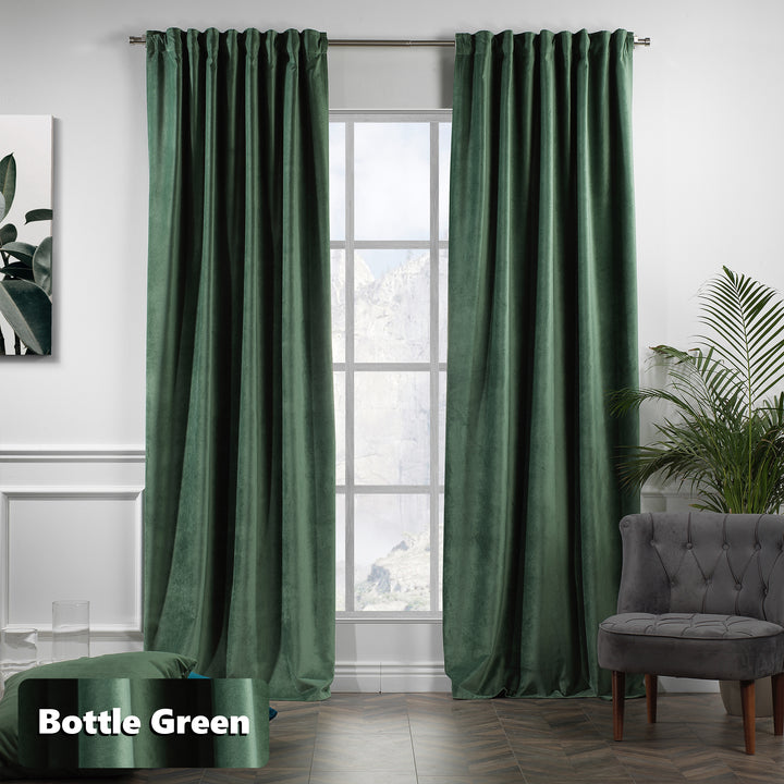 Custom eyelet‑top matte velvet curtain panel offering wide coverage and a clean modern fall.