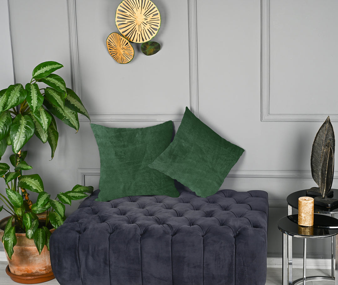A made to measure cushion cover in classic bottle‑green matte velvet, shown with a smooth plush texture and refined seams for a timeless premium appearance