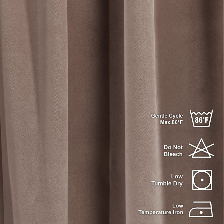 Braver matte velvet  fabric with laundry care symbols and text on a brown background