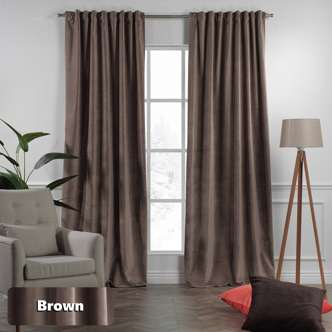 Custom eyelet‑top matte velvet curtain panel offering wide coverage and a clean modern fall.
