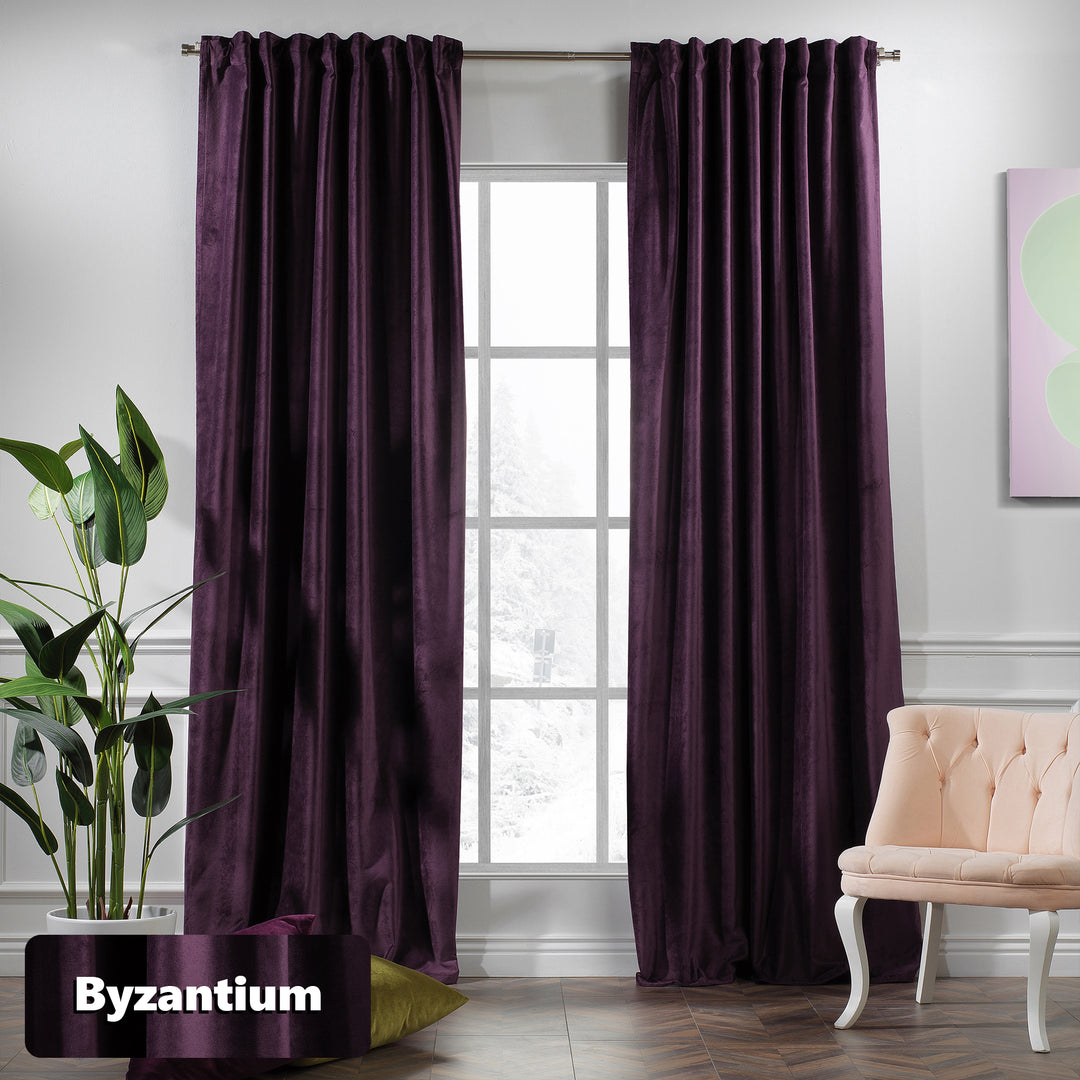 Made‑to‑measure matte velvet curtain hanging with a clean, contemporary drape and wide coverage