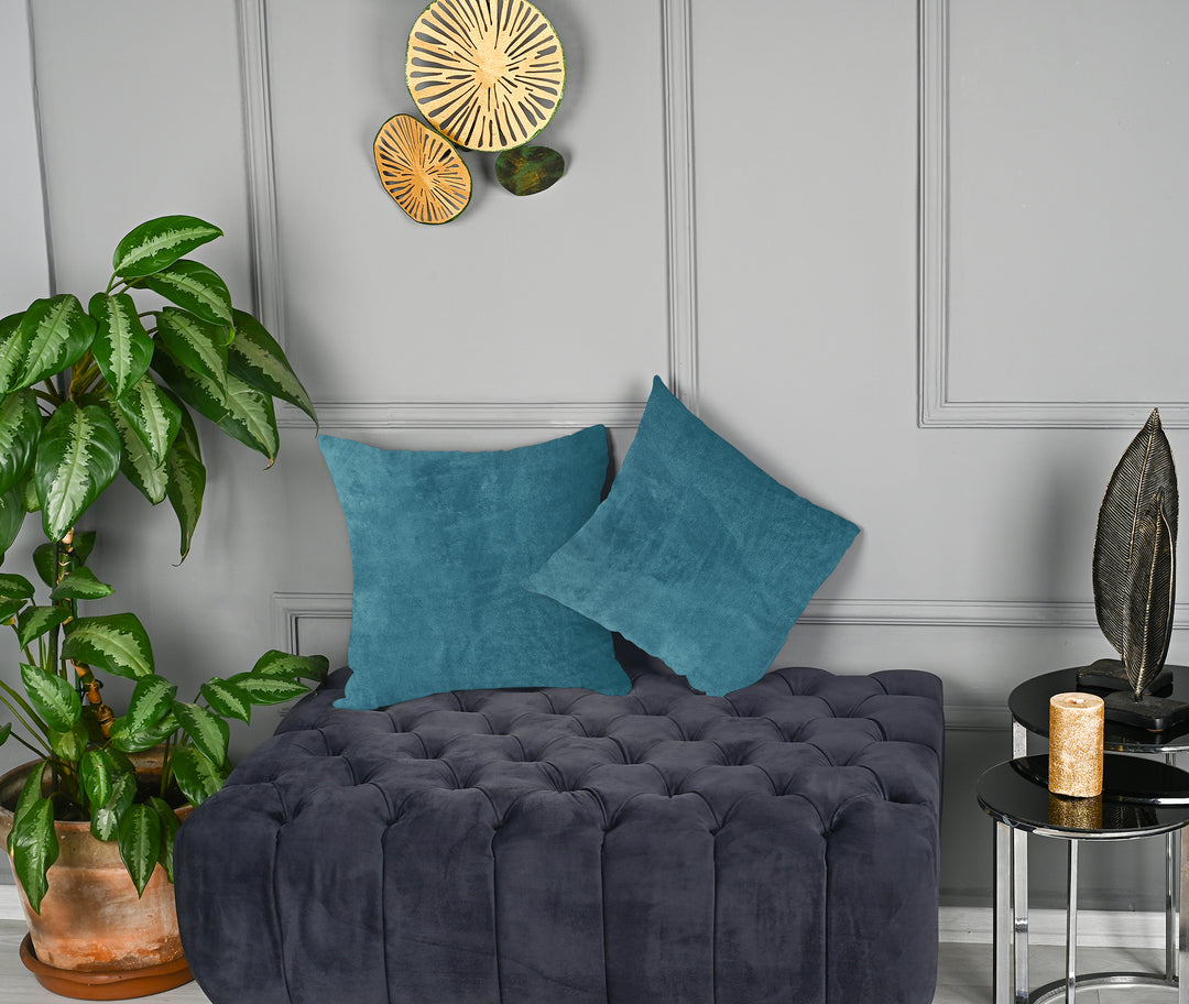 A made to measure cushion cover in pale sky‑blue matte velvet, shown with a smooth plush texture and refined seams for a soft airy finish