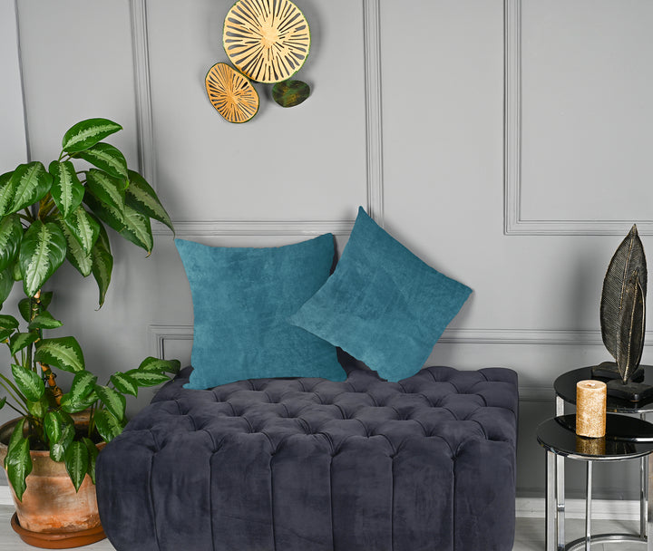A made to measure cushion cover in pale sky‑blue matte velvet, shown with a smooth plush texture and refined seams for a soft airy finish