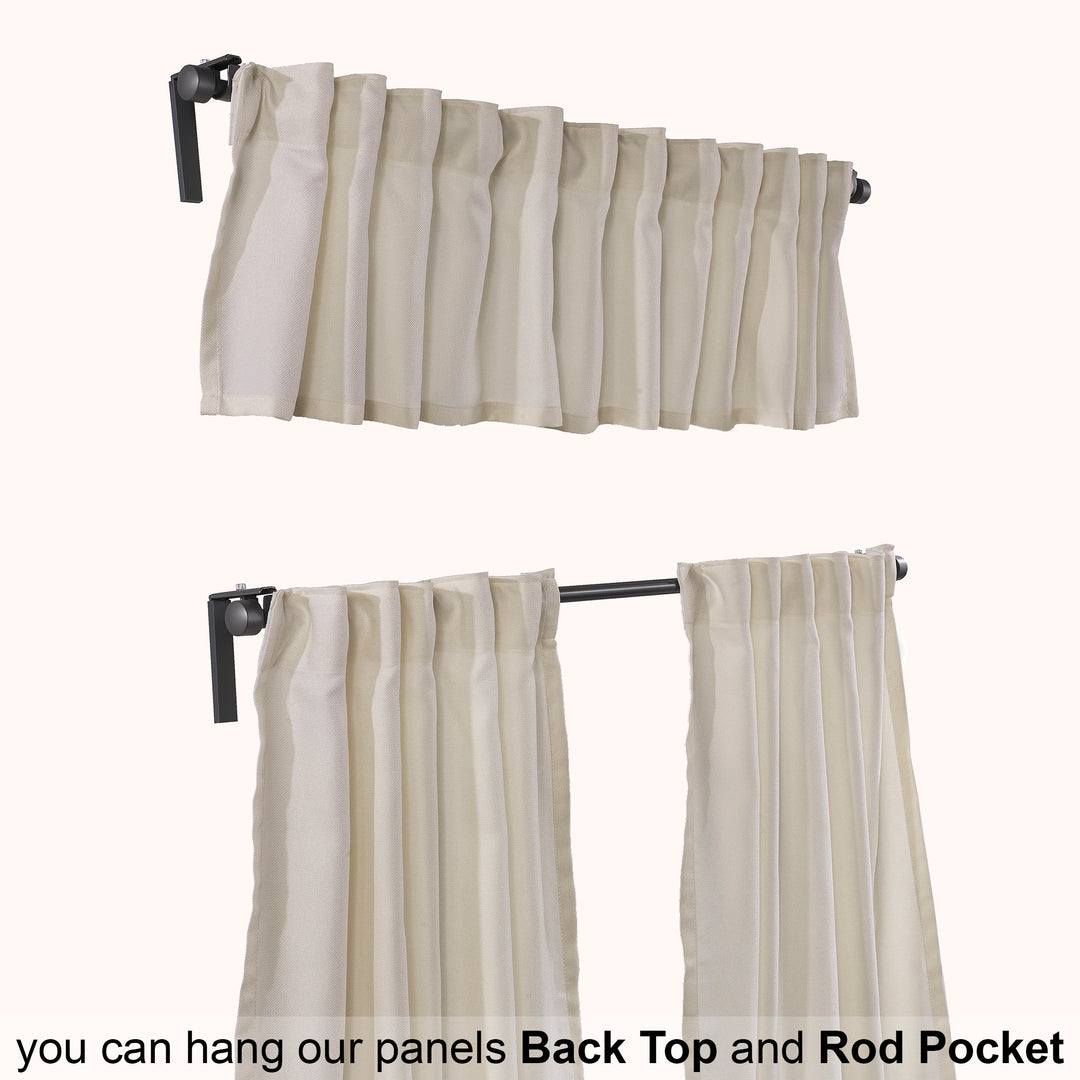 Cream linen‑look valance photographed closed, showing textured weave, soft daylight filtering and smooth decorative finish.
