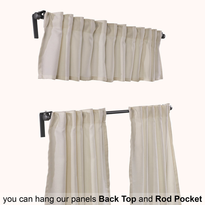 Cream linen‑look valance photographed closed, showing textured weave, soft daylight filtering and smooth decorative finish.