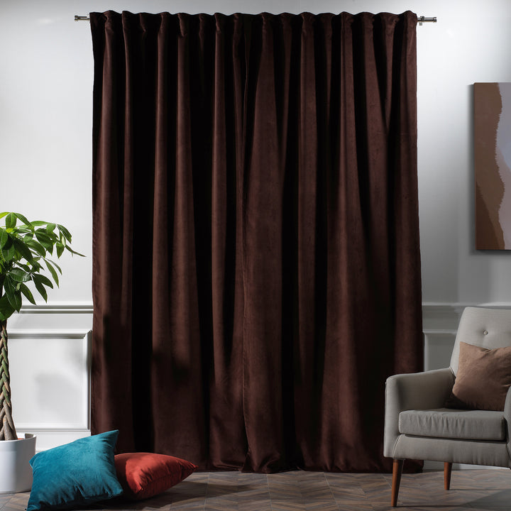 Matte velvet curtain with wide dimensions and a clean, contemporary fall.