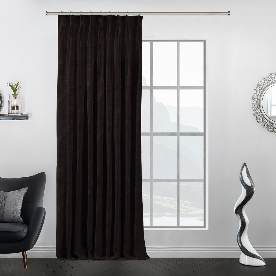Extra‑wide pinch pleat velvet curtain with premium matte texture and deep tailored folds.