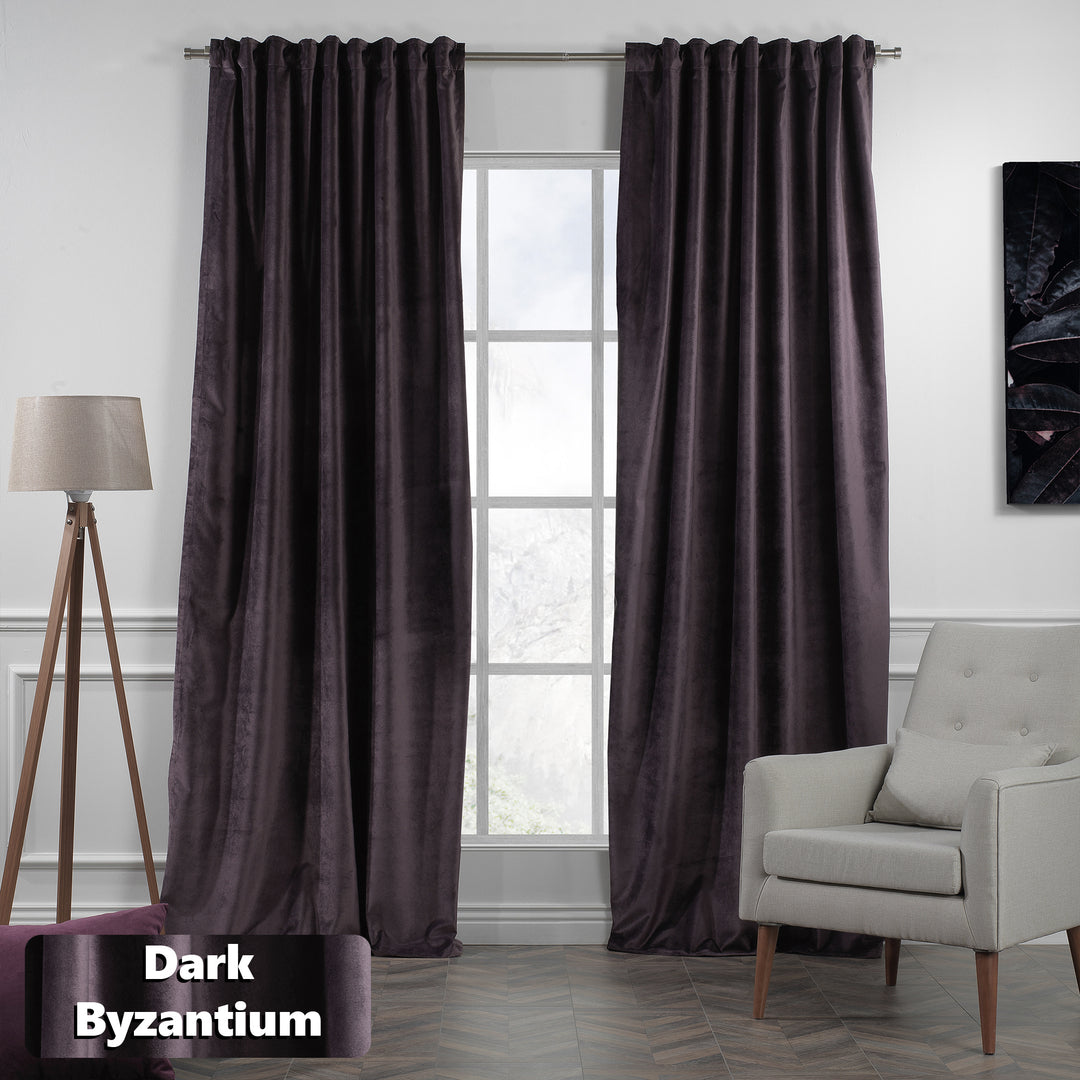 Matte velvet curtain with eyelet header, soft drape and a refined tailored appearance.