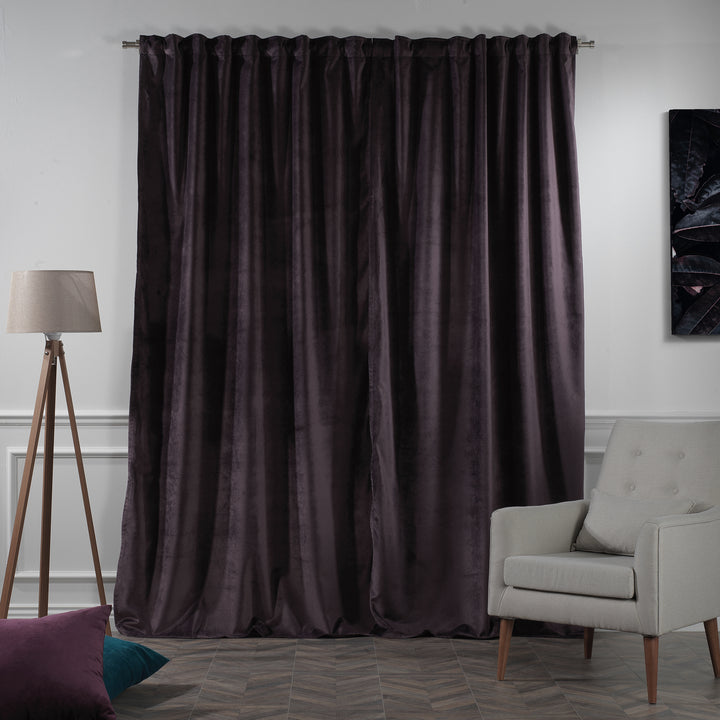 Extra‑wide matte velvet curtain panel with a long, graceful drop and minimal texture