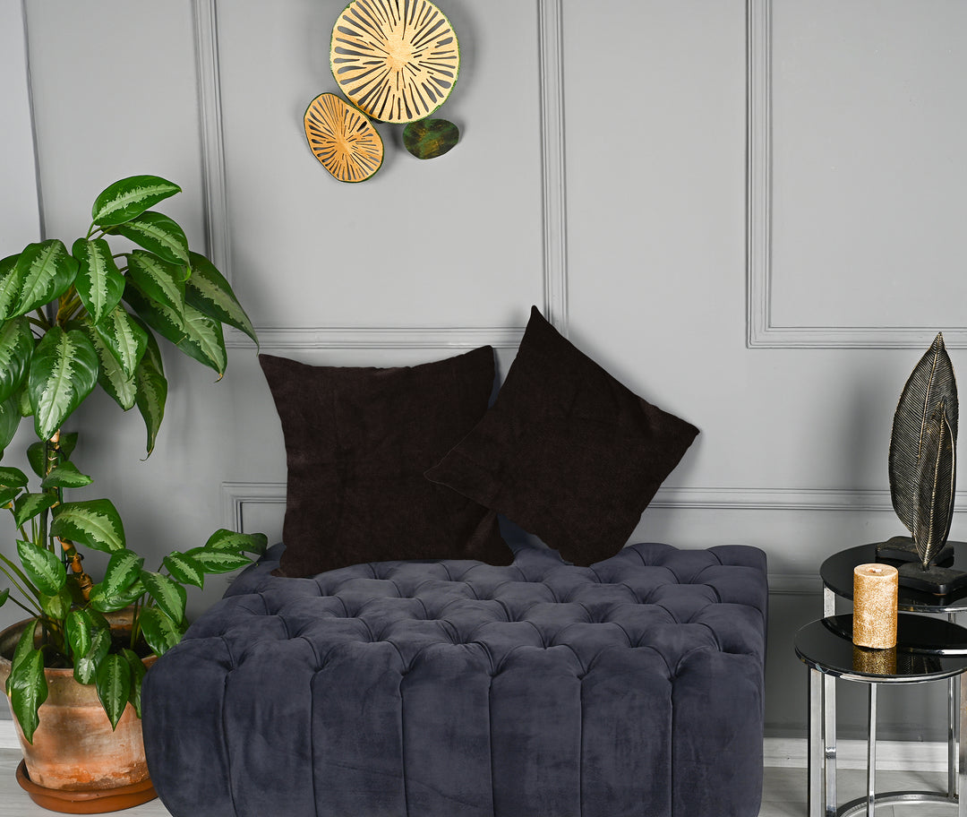 A made to measure cushion cover in classic dark‑brown matte velvet, shown with a smooth plush texture and crisp seams for a timeless premium finish