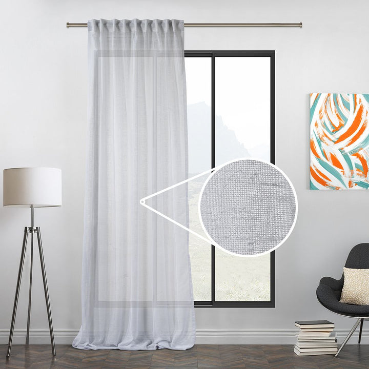 Faux linen semi sheer  white curtain with a close-up detail