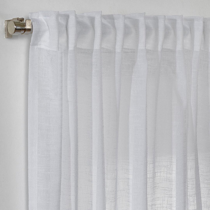 close up white faux linen semi sheer curtains custom size UK