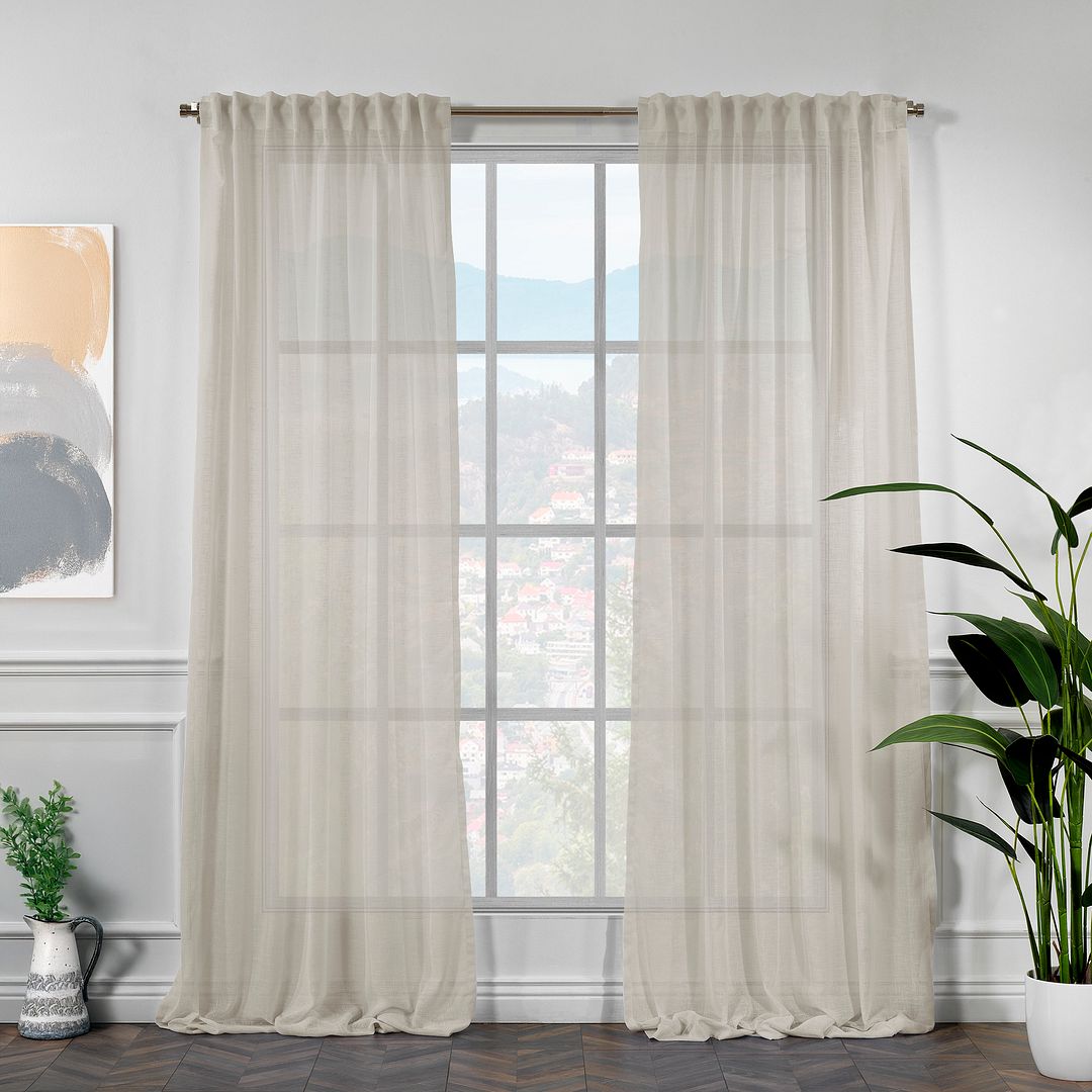 Linen Look Semi‑Sheer Curtains – Made to Measure in Multiple Colours