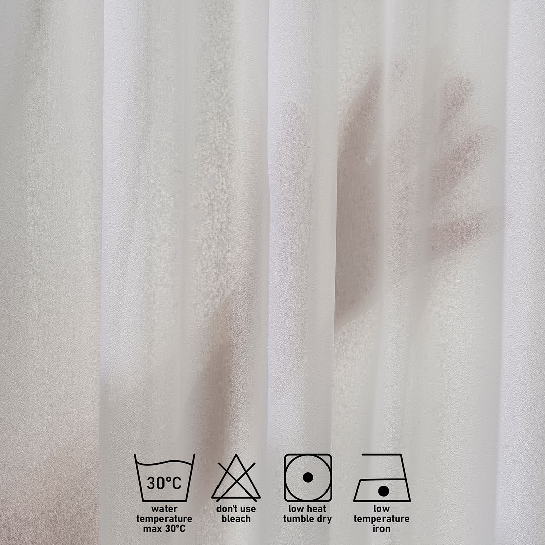 Made‑to‑measure ecru chiffon semi‑sheer curtain with subtle woven texture, warm tone and an elegant extra‑long, extra‑wide drape.