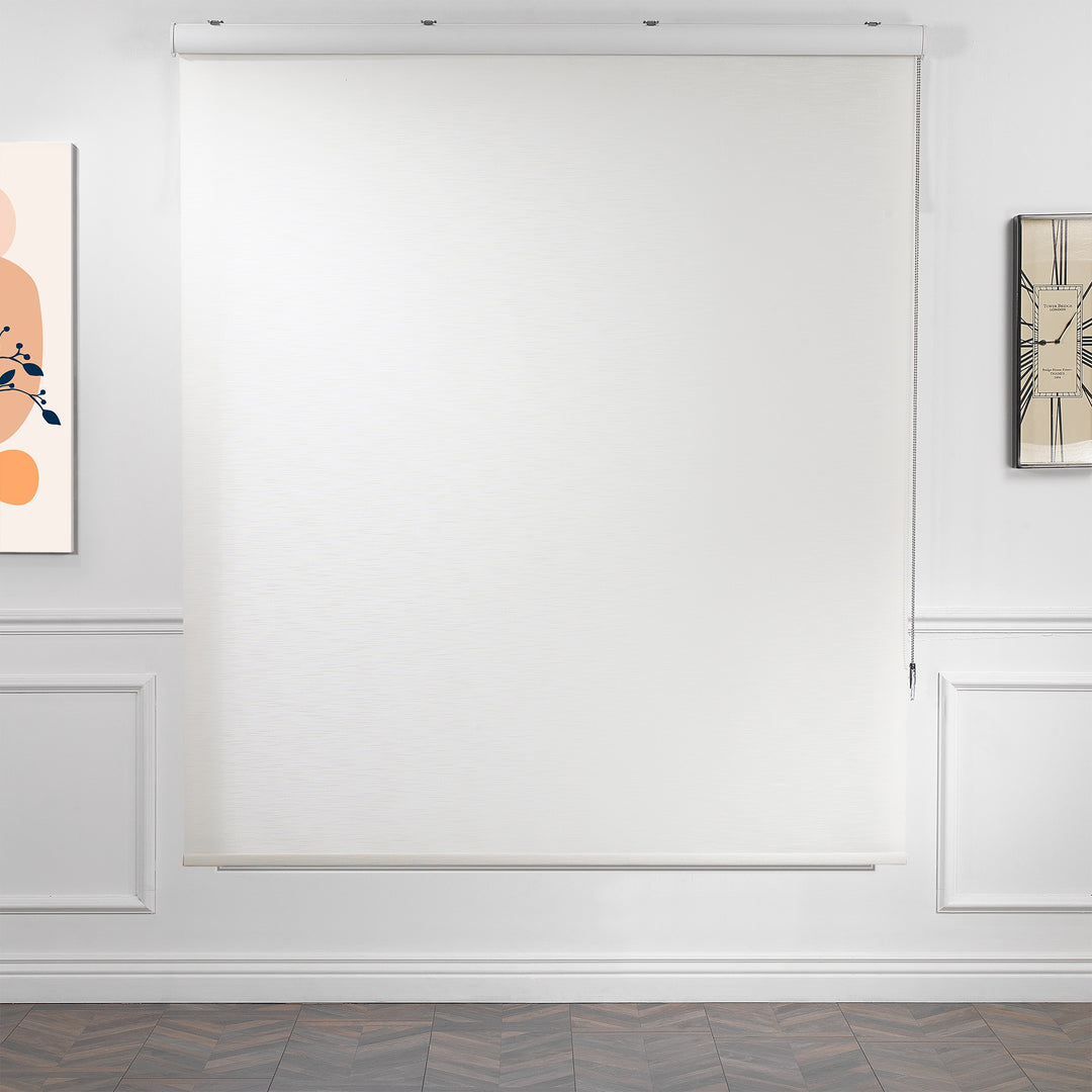 Ecru linen‑look daylight roller blind with delicate fabric texture and smooth daylight control.