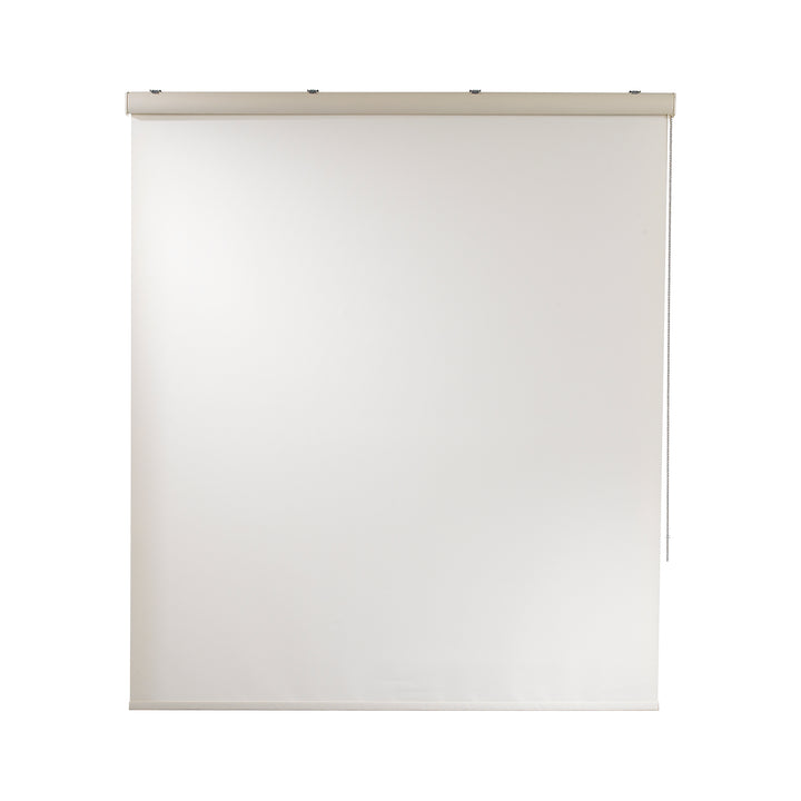An ecru room darkening roller blind made to measure, shown in a clean minimal view with a natural woven surface and smooth straight lines