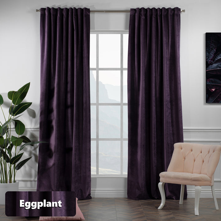 Custom matte velvet curtain panel featuring smooth matte texture and full‑length tailored fall.