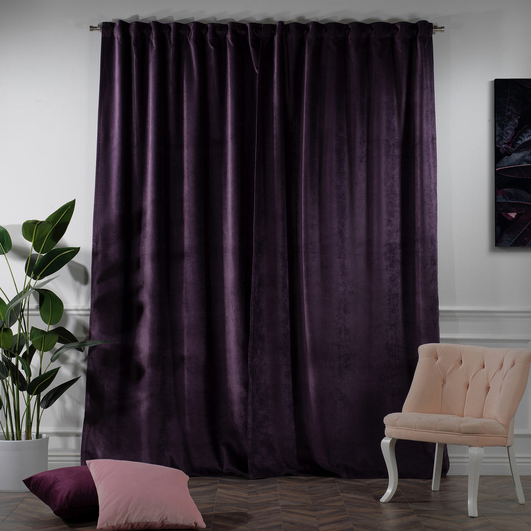 Matte velvet made‑to‑measure curtain with extra‑long drop and extra‑wide coverage, soft modern drape.