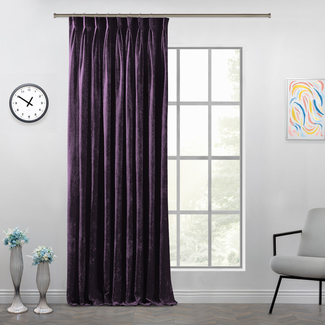 Made‑to‑measure shiny velvet pinch pleat curtain offering radiant sheen and elegant controlled drape