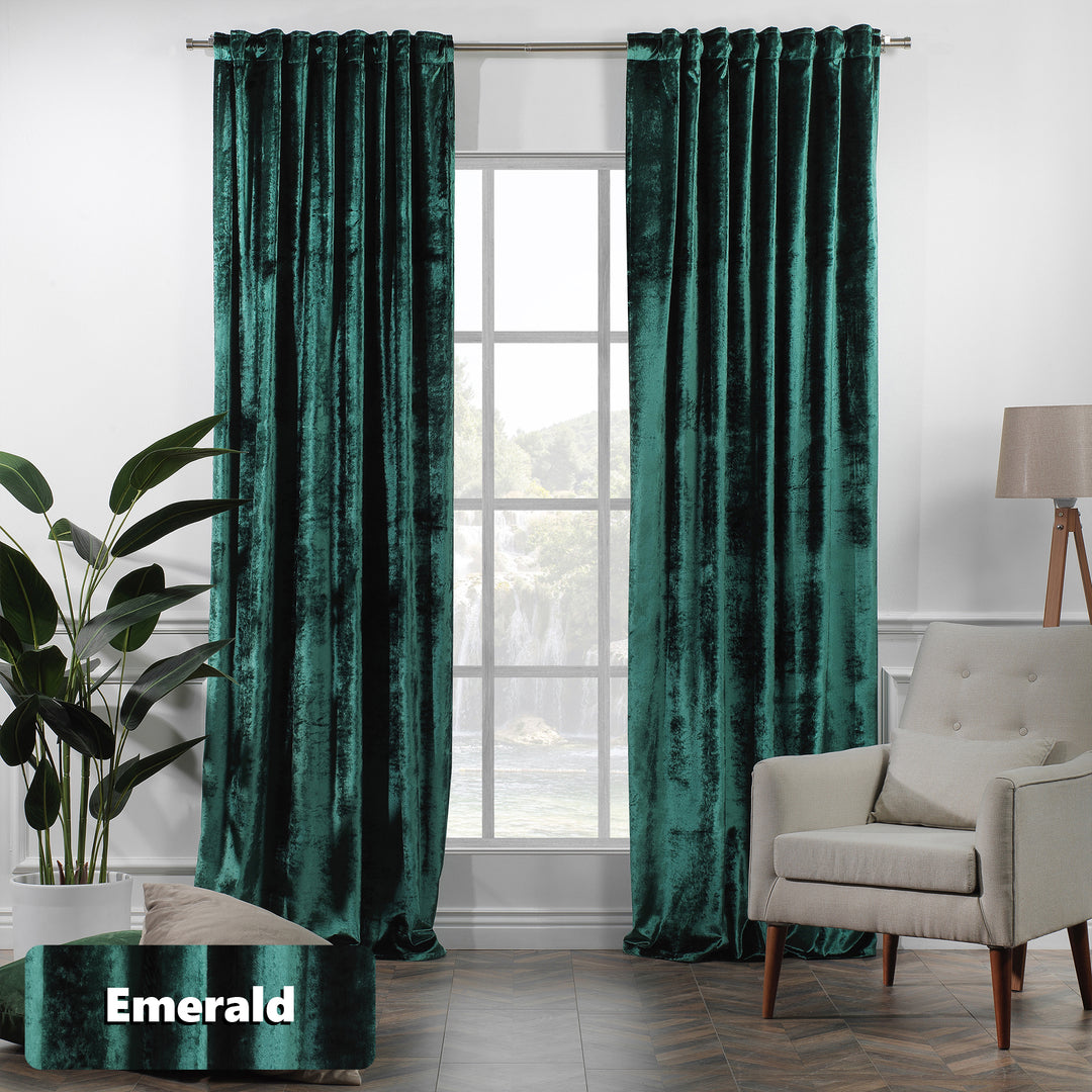 Versatile velvet curtain panel with multi‑way hanging compatibility and a refined tailored silhouette