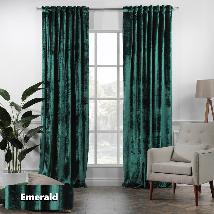 Versatile velvet curtain panel with multi‑way hanging compatibility and a refined tailored silhouette