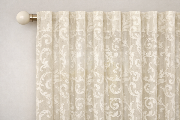 Extra‑long and extra‑wide floral sheer curtain, made to measure, featuring delicate floral motifs and gentle natural light diffusion.