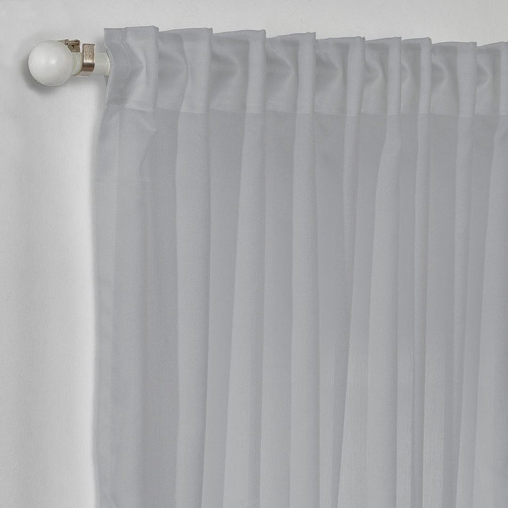 Grey chiffon semi‑sheer curtain, made to measure in extra‑long and extra‑wide sizing, featuring subtle texture and cool neutral translucency.