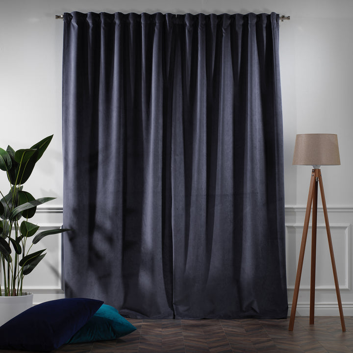 Made‑to‑measure independece matte velvet curtain draping to the floor, wide coverage and clean tailored look.