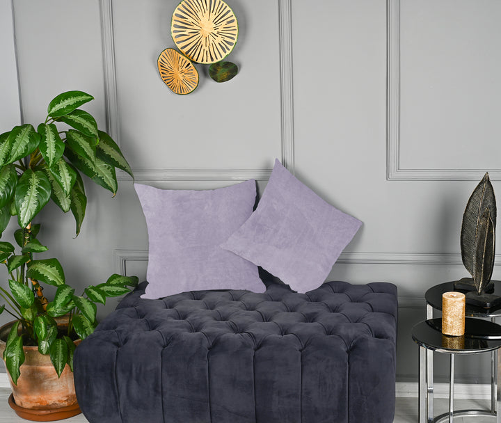 A made to measure cushion cover in classic lavender matte velvet, featuring a velvety surface and crisp seams for a fresh elegant appearance