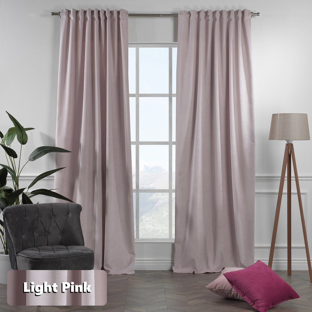 Light pink matte velvet extra‑long extra‑wide made‑to‑measure curtain with soft matte texture and elegant full‑length drape.